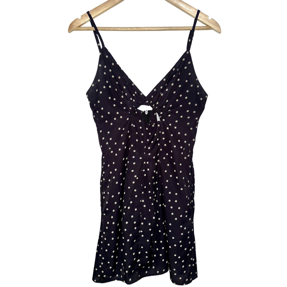 Princess Polly Black White Polka Dot Floral V-Neck Sundress Mini Dress Size 4